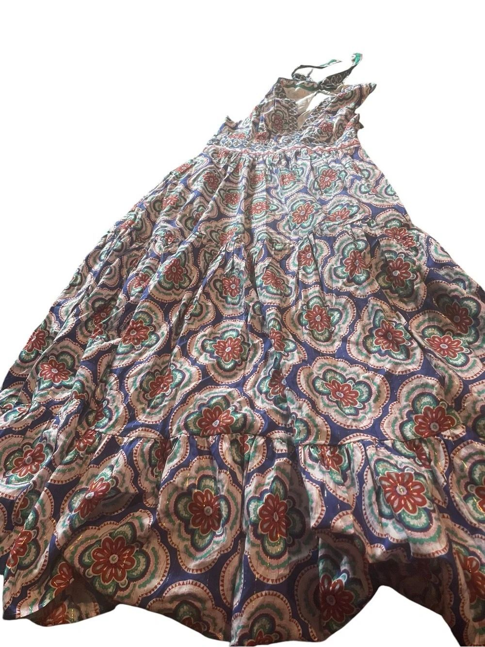 Boden Boho Floral Maxi Dress in Blue and Rust - Women's Summer Dress 4P